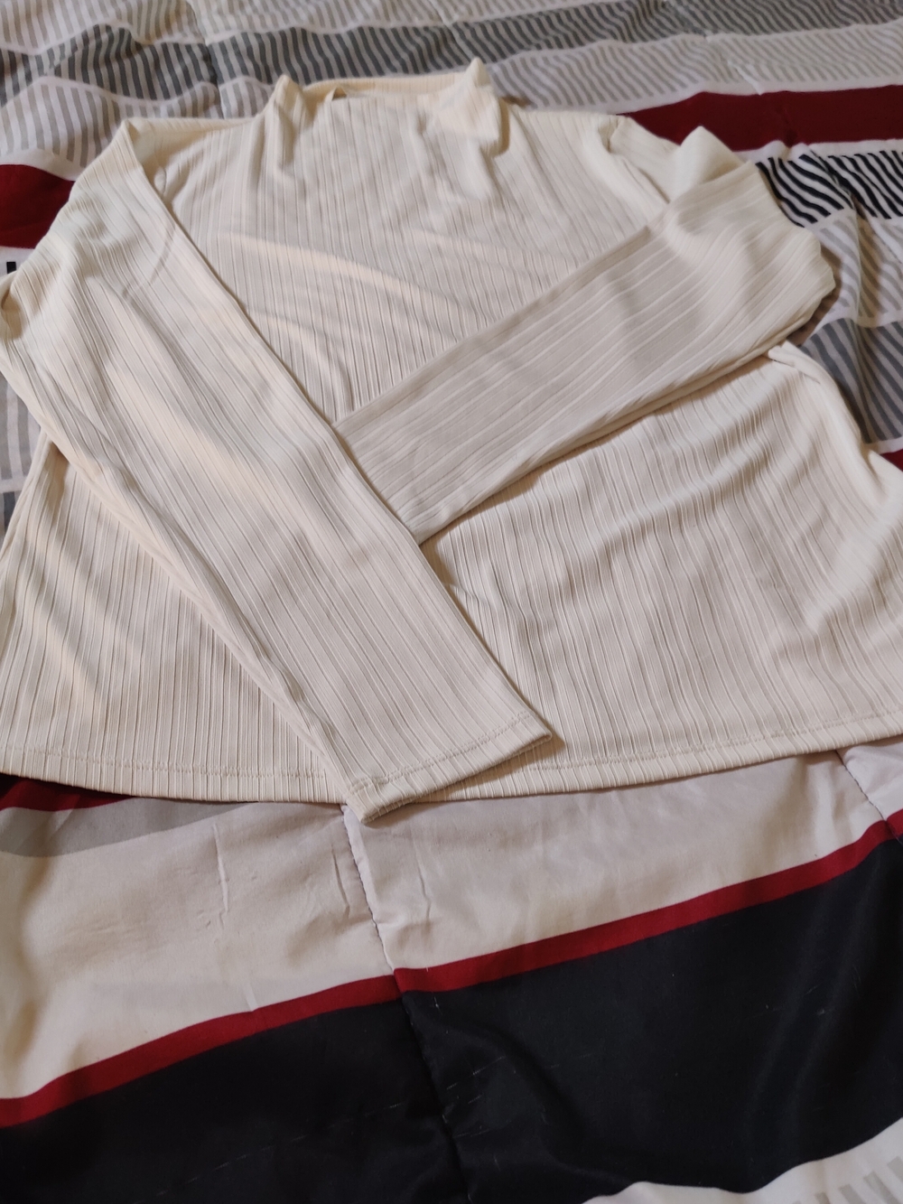 Cream Ribbed Long Sleeve Top